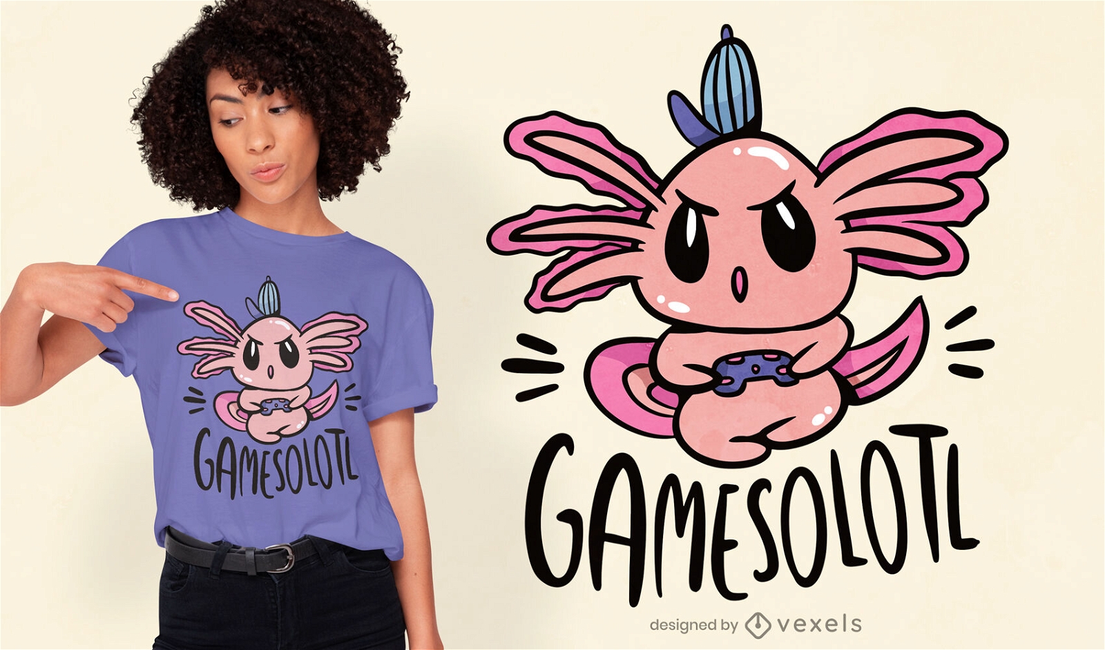 Gamer-Axolotl-T-Shirt-Design
