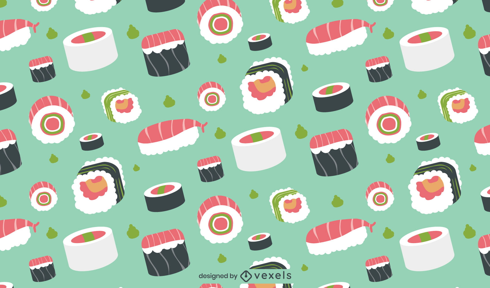 Design de padrão de peças de sushi comida japonesa