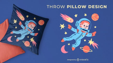 Child astronaut space throw pillow design