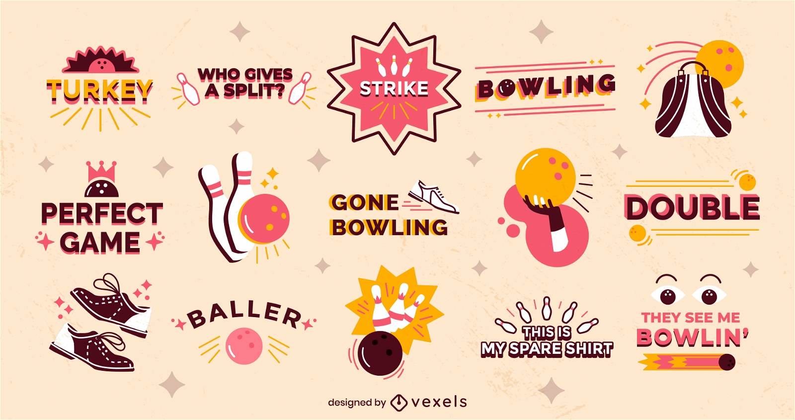 Bowling semi flat badges and quotes