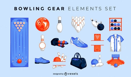 Bowling gear illustrated elements set 