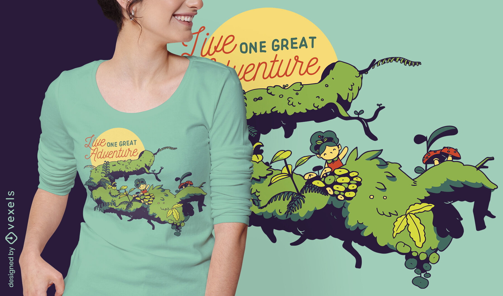 Tiny girl in branch adventure quote diseño de camiseta