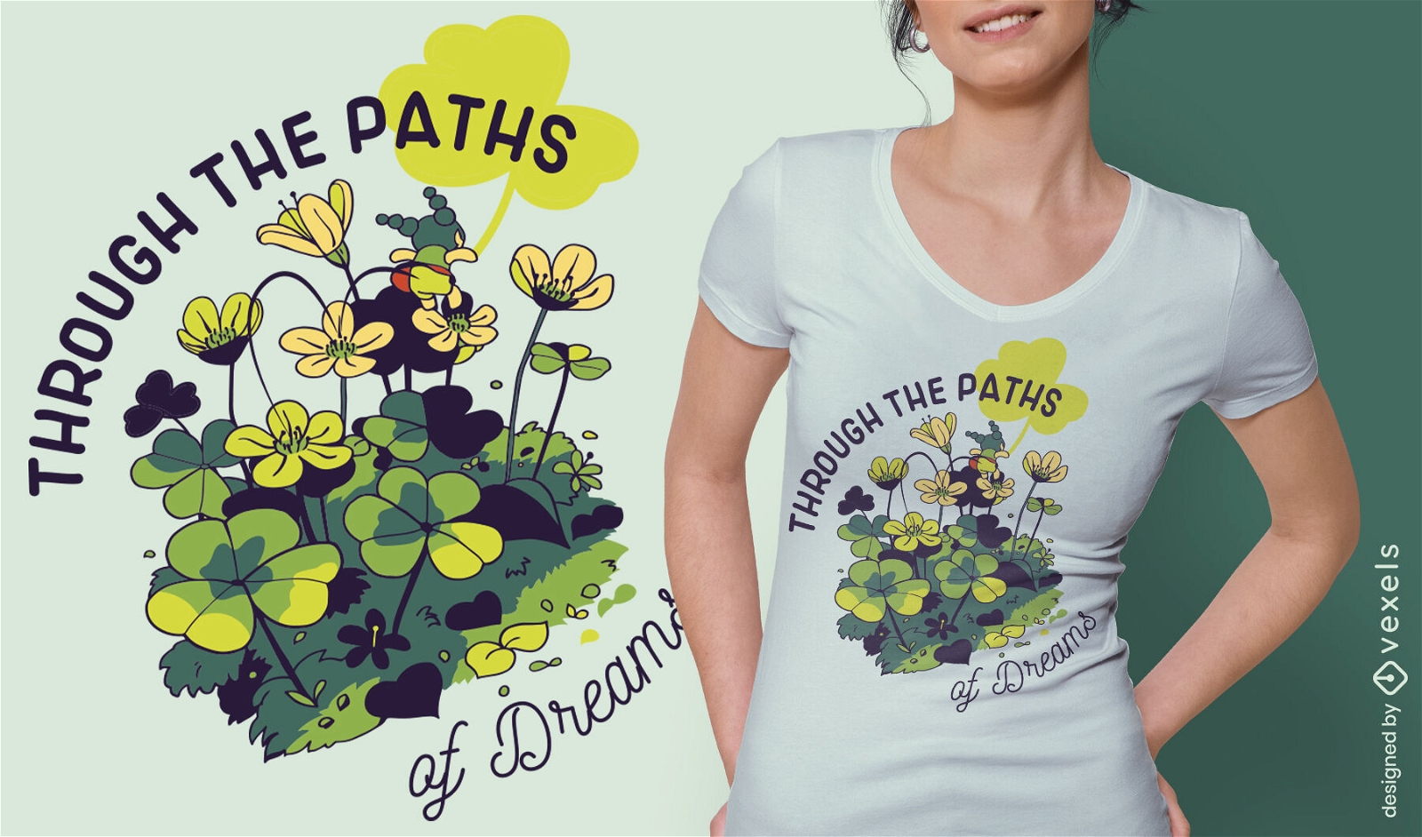 Menina min?scula em flores, sonhos, cita??o, design de t-shirt