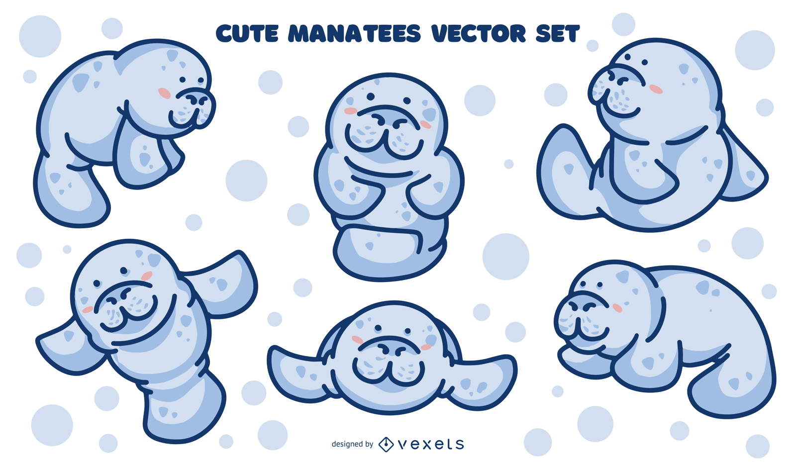 Cute manatees animal set