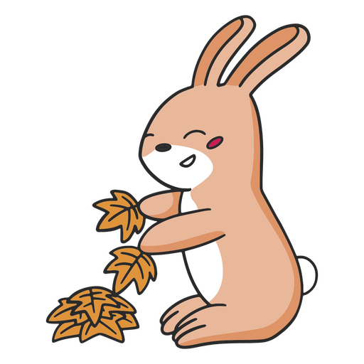 Lindo personaje de conejito de hojas de oto?o Diseño PNG