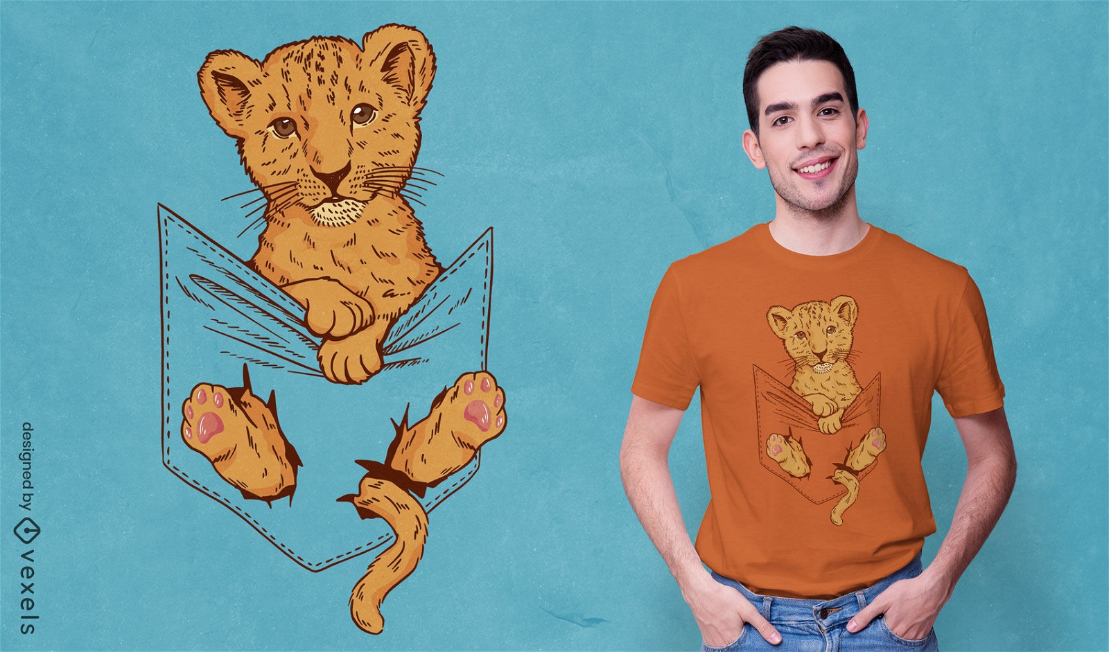 Baby lion in shirt pocket t-shirt design