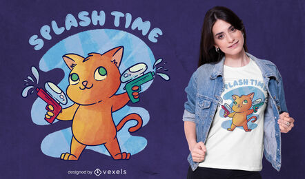 Katze mit Wasserpistolen PSD-T-Shirt-Design