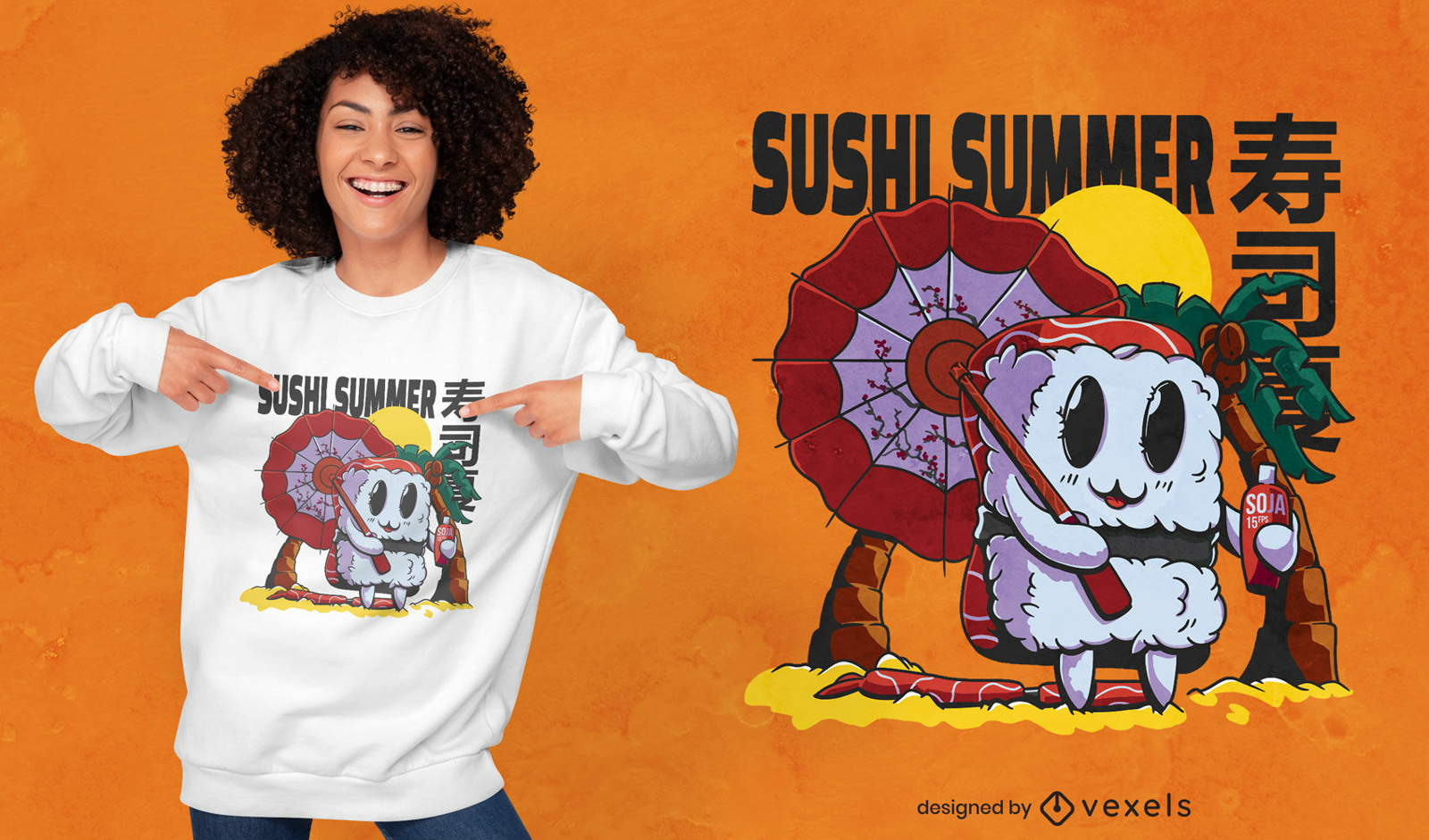 Strand Sushi Cartoon Essen T-Shirt Design