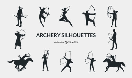 Archery sport people poses silhouette set