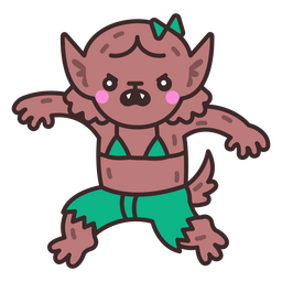 Halloween kawaii monster werewolf character PNG Design
