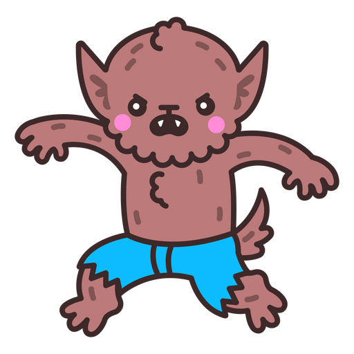 Personaje de hombre lobo kawaii monstruo de Halloween Diseño PNG