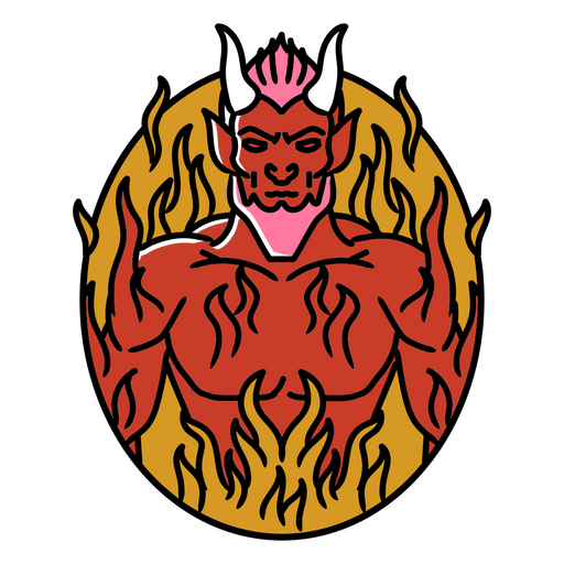 Traditionelle Tätowierung des Teufels auf Feuer PNG-Design