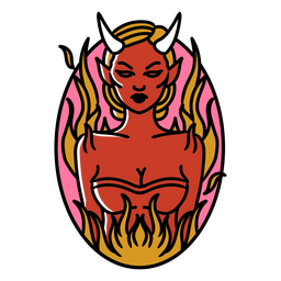 Symbol für Teufelsmädchen auf Feuer PNG-Design