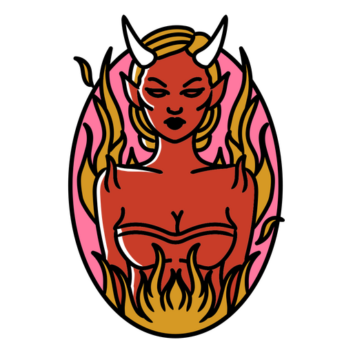 Chica diablo en icono de fuego Diseño PNG