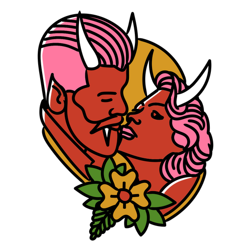 Tatuagem tradicional de casal de diabo Desenho PNG