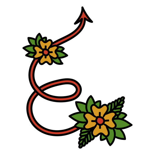 Floral devil tail tattoo PNG Design