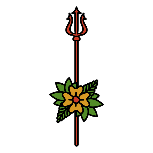 Tatuaje floral del tridente del diablo Diseño PNG