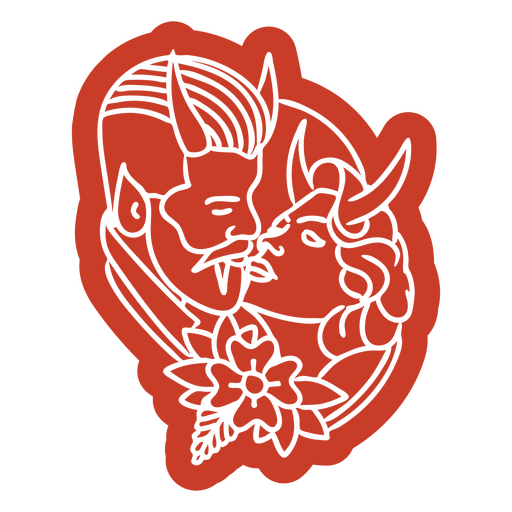 Devil couple floral cutout PNG Design