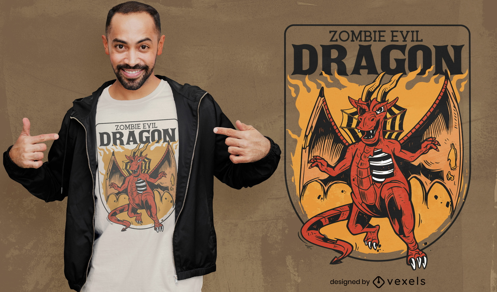 Design de camiseta de criatura de dragão zumbi