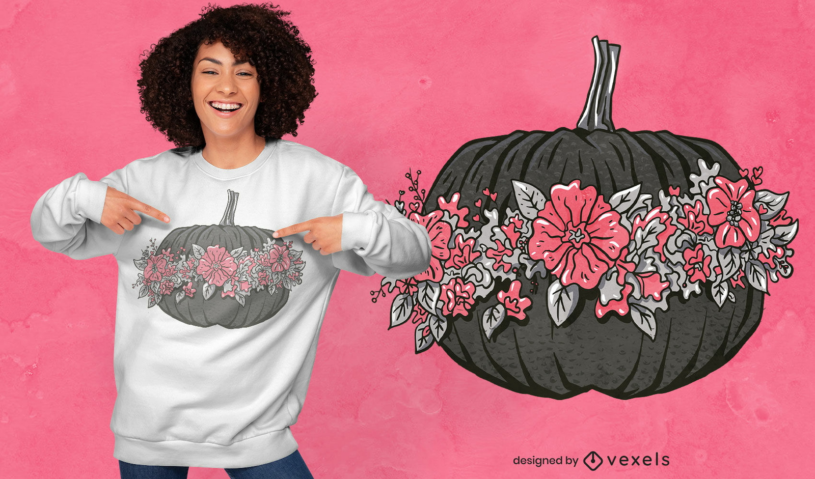 Precioso diseño de camiseta de calabaza con flores.