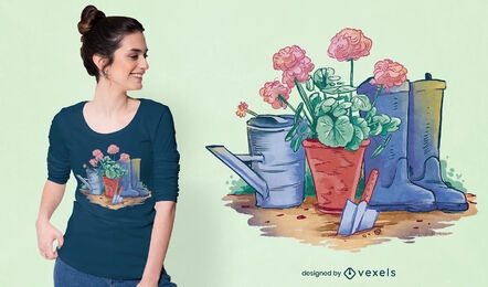 Diseño de camiseta psd de plantas y jardinería.