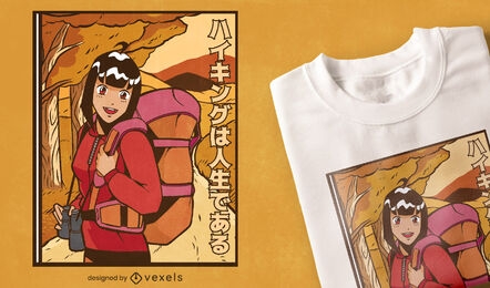 Diseño de camiseta de anime de senderismo fresco