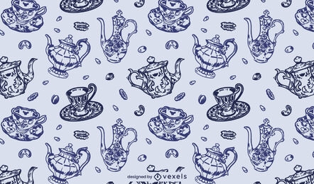 Design vintage de padrão de bule e xícara de chá