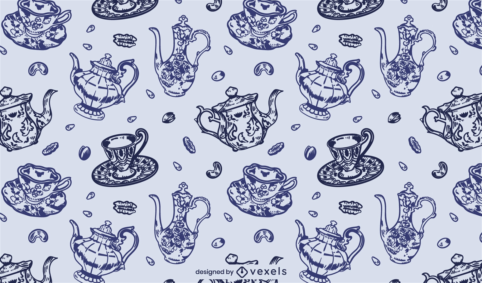 Vintage teapot and teacup pattern design