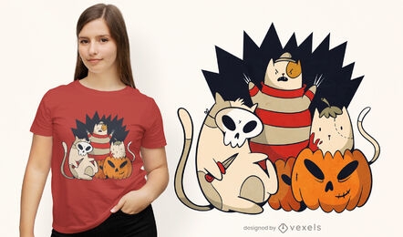 Diseño de camiseta de spoky halloween cats &#39;squad