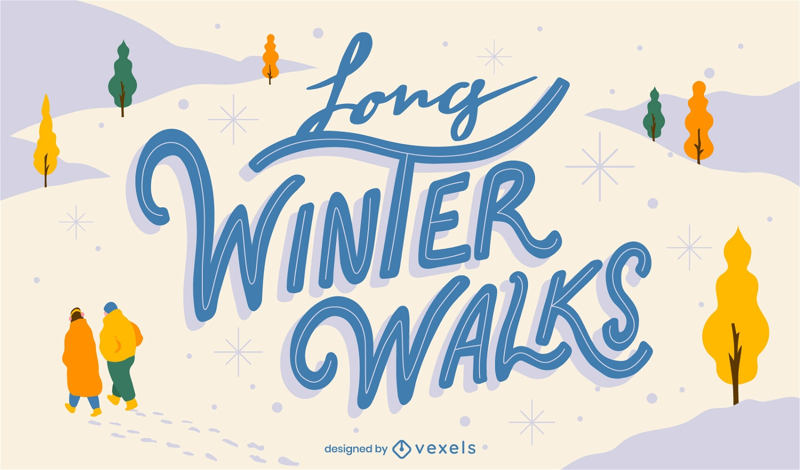 Desenho de letras de paisagem de neve de inverno