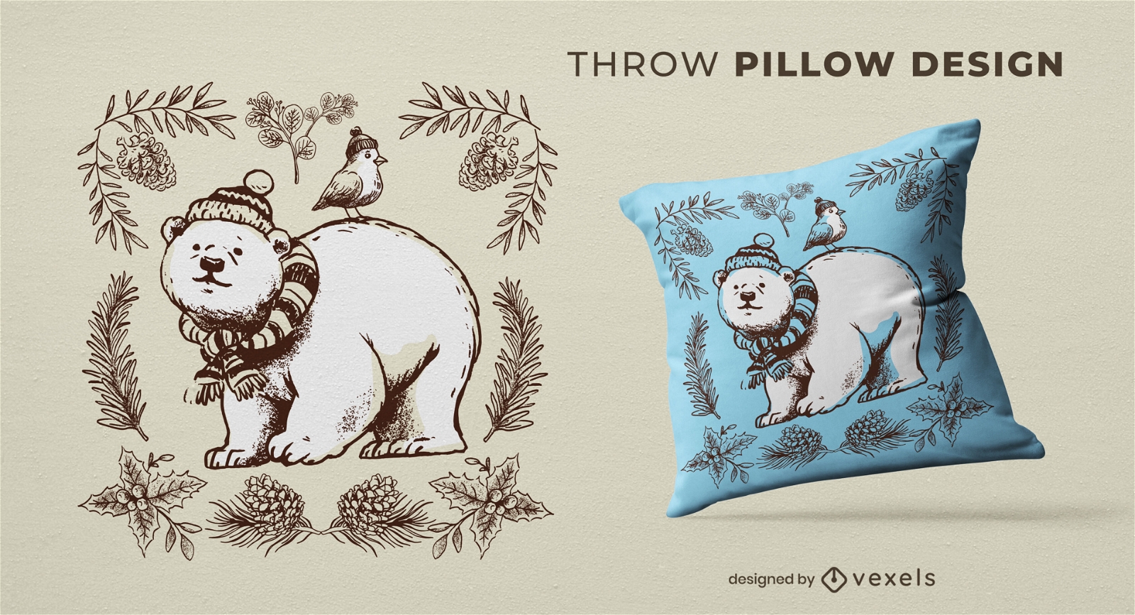 Polar bear animal winter throw pillow design
