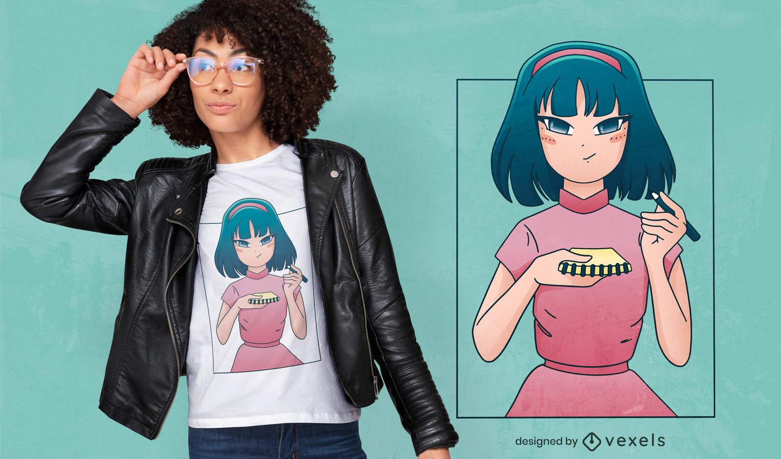 Diseño de camiseta de anime sketch girl