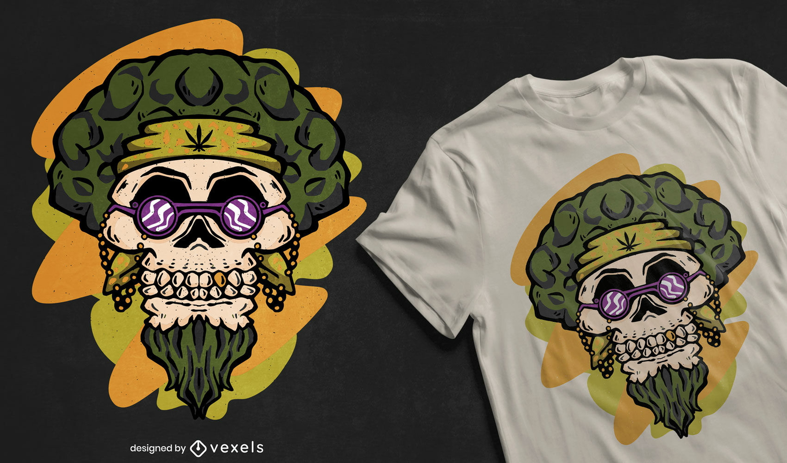 Diseño de camiseta de calavera hippie