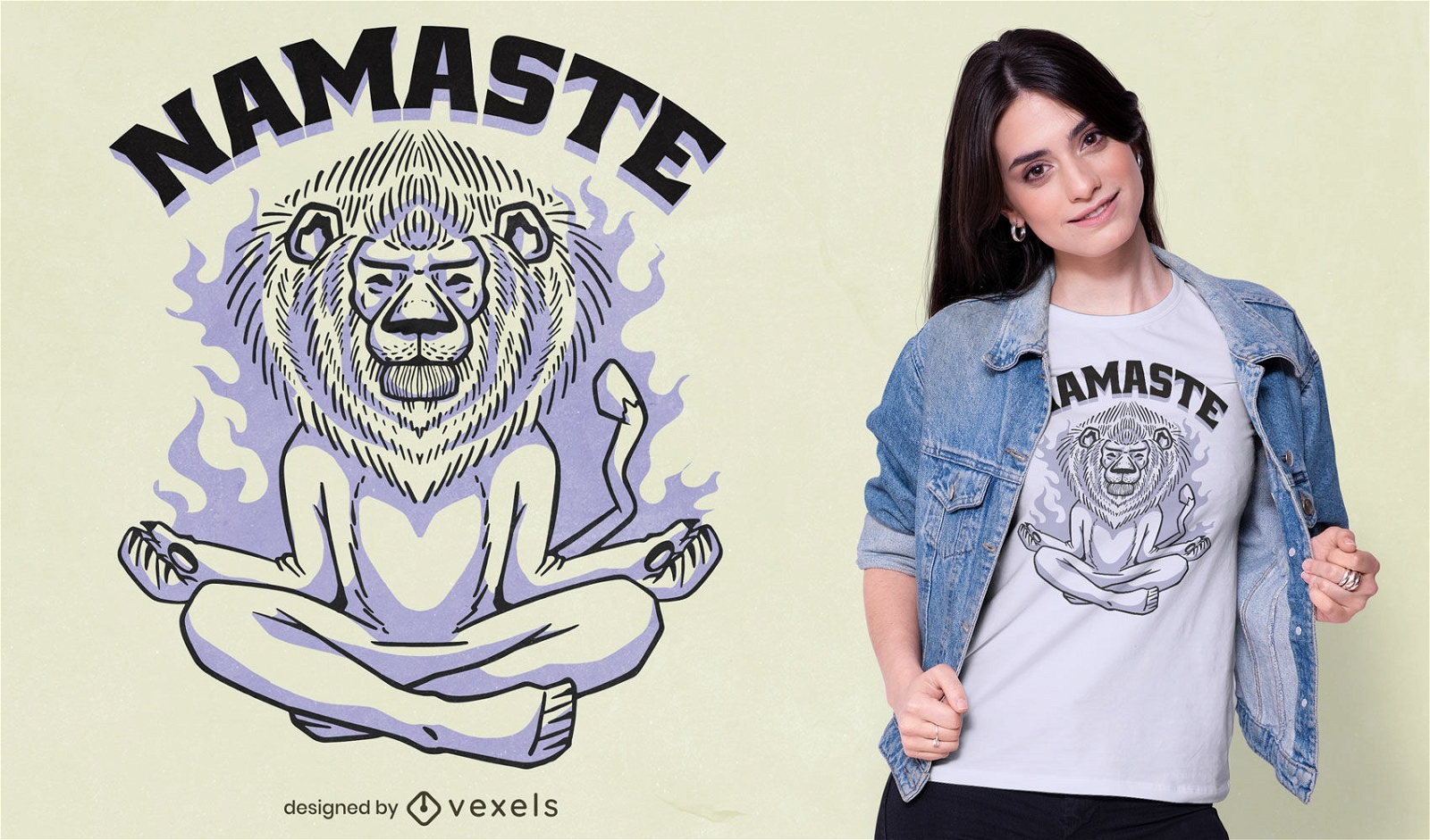 Design de camiseta de leão meditando