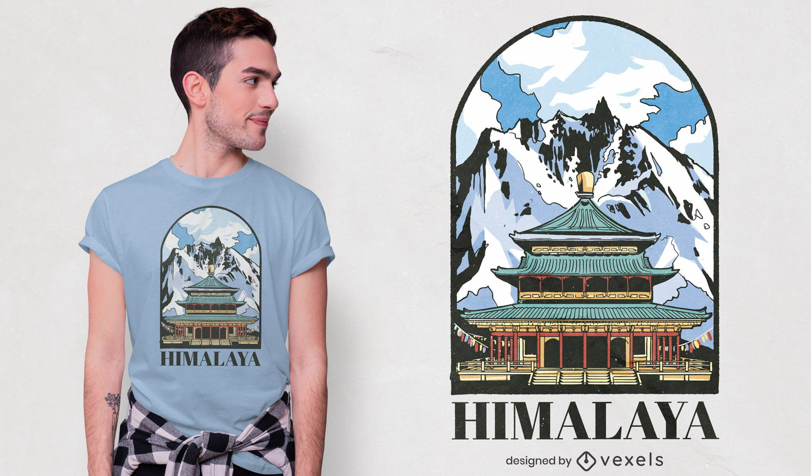 Diseño de camiseta del templo del Himalaya