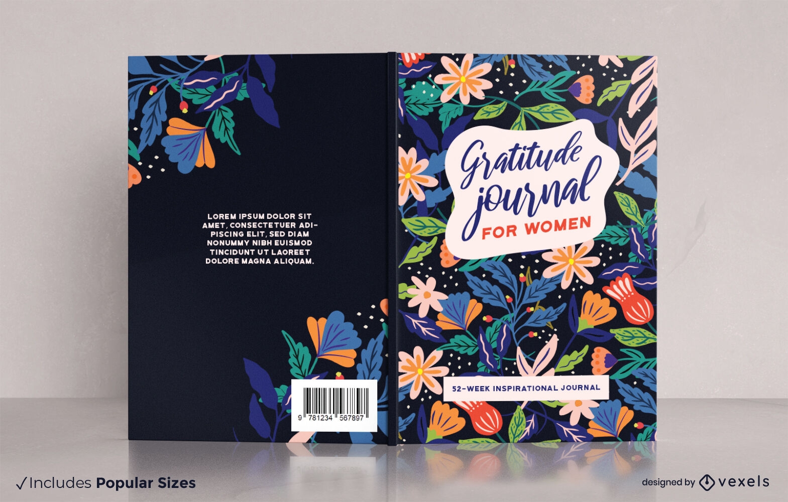 Gratitude floral journal cover design