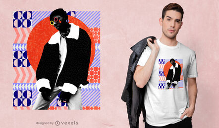 Hombre en diseño de camiseta de círculo de formas geométricas psd
