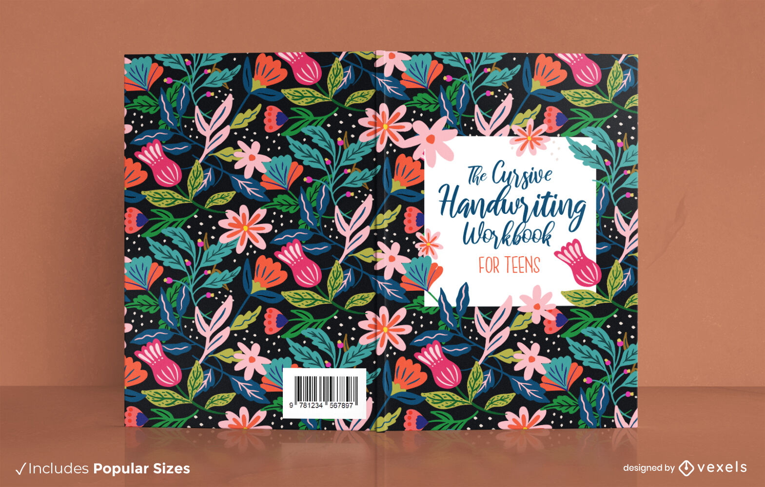 Diseño de portada de libro floral de escritura cursiva