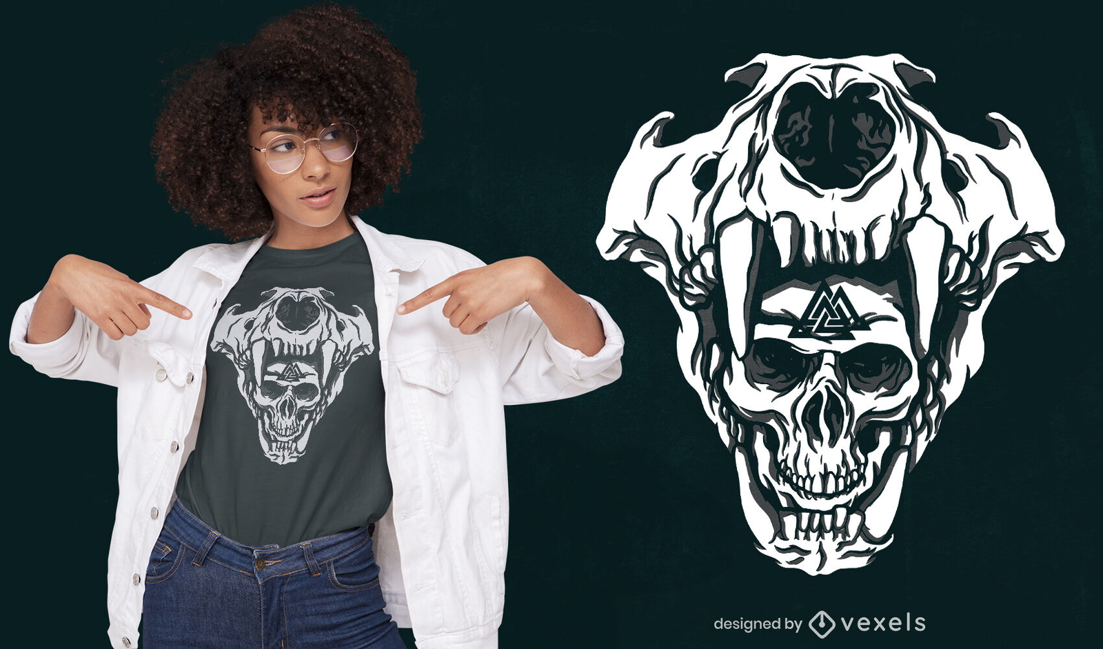 Genial diseño de camiseta de calaveras vikingas