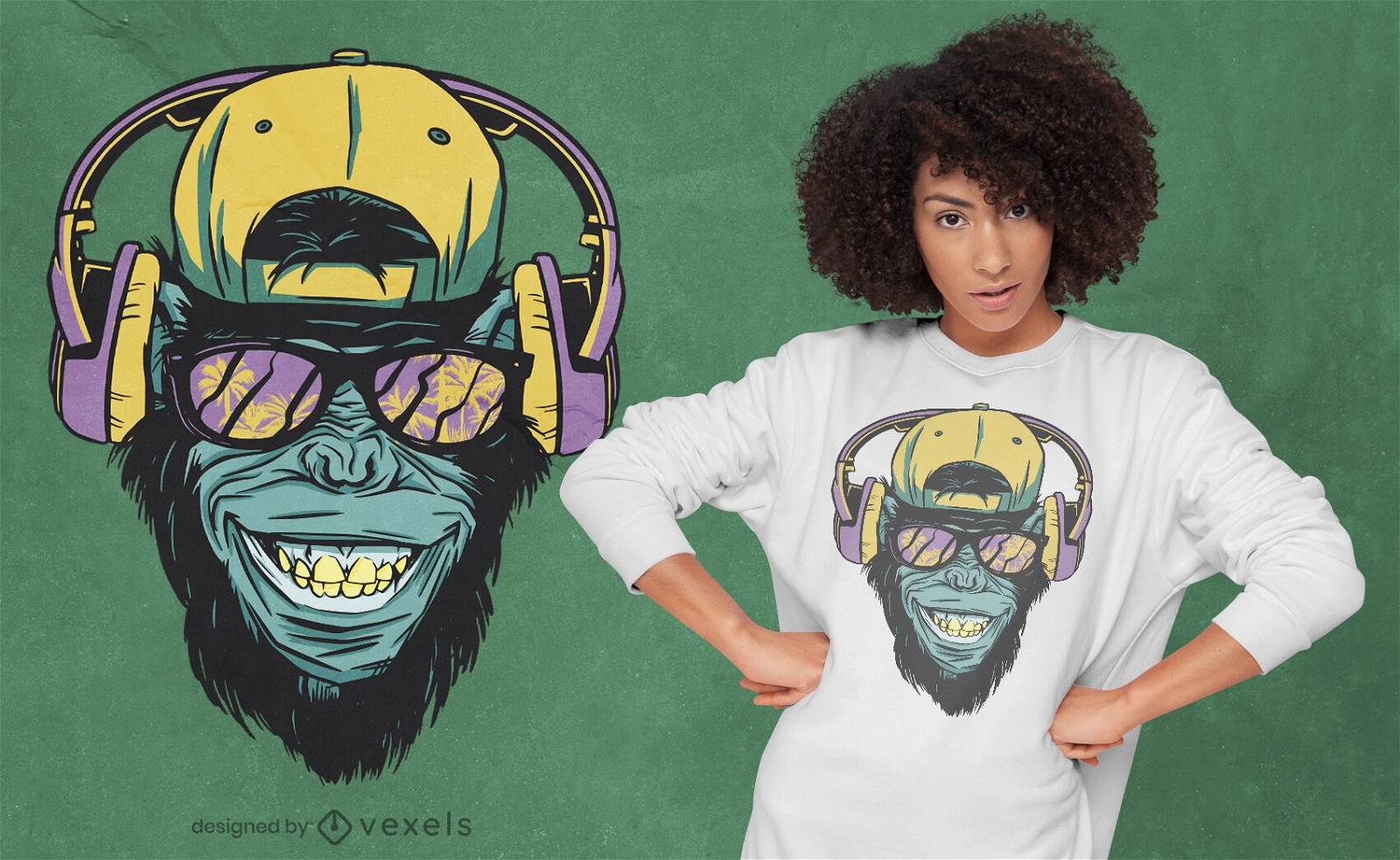 Monkey with headphones t-shirt design