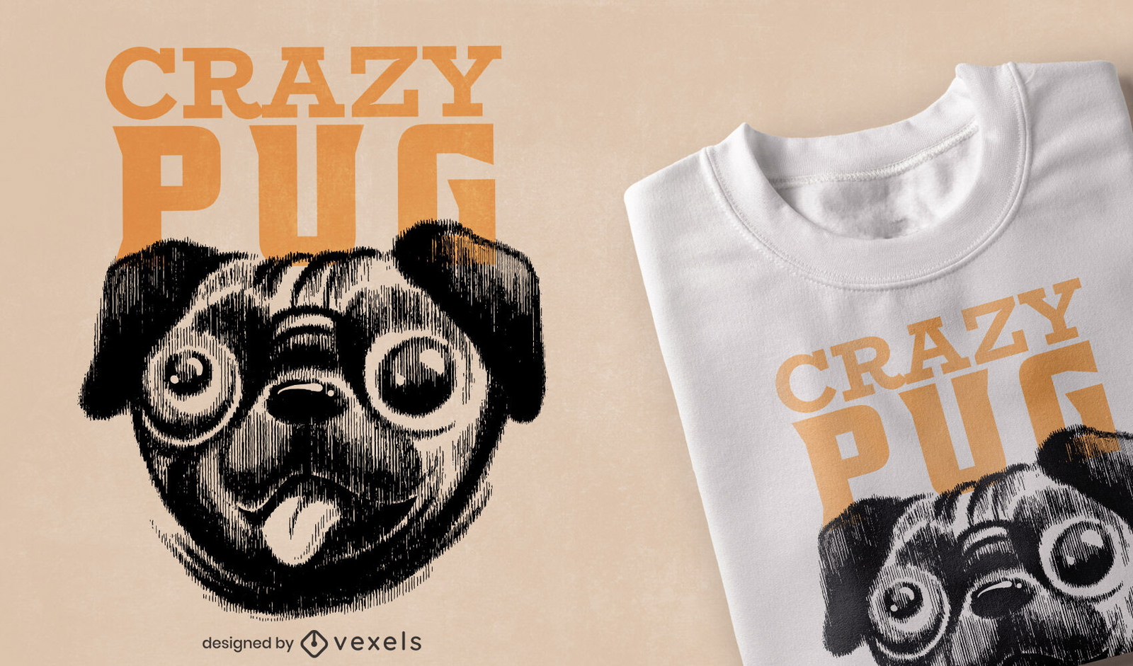 Diseño de camiseta de pug loco