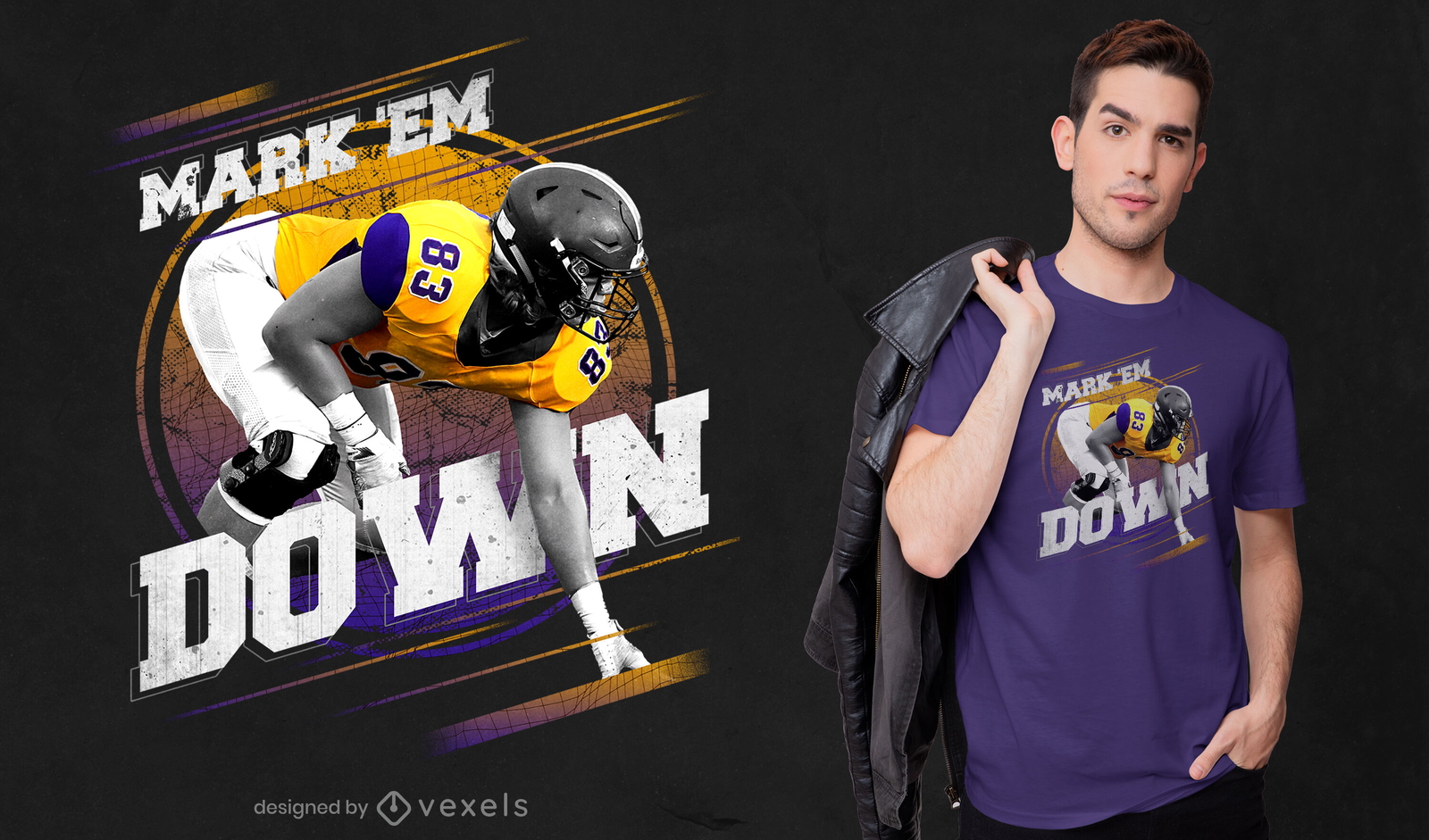 Mark &#39;em down football psd diseño de camiseta