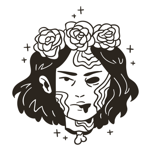 Floral zombie girl head PNG Design