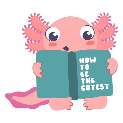 Cute baby axolotl book character PNG Design