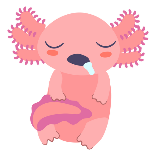 Cute baby axolotl sleeping character PNG Design