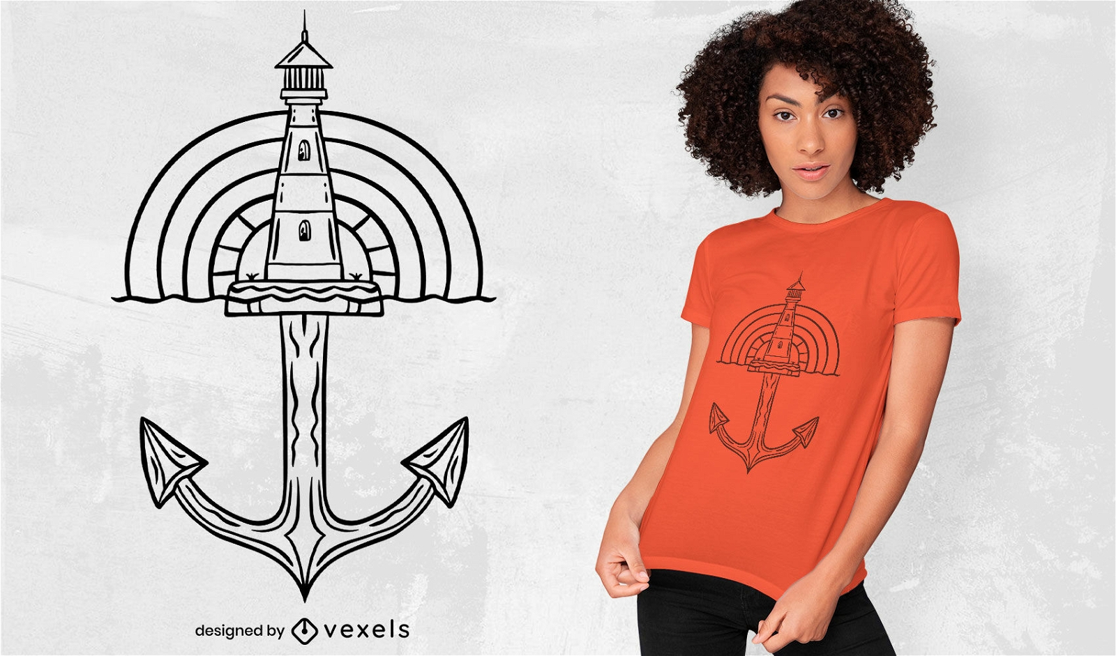 Diseño de camiseta de ancla de barco faro.