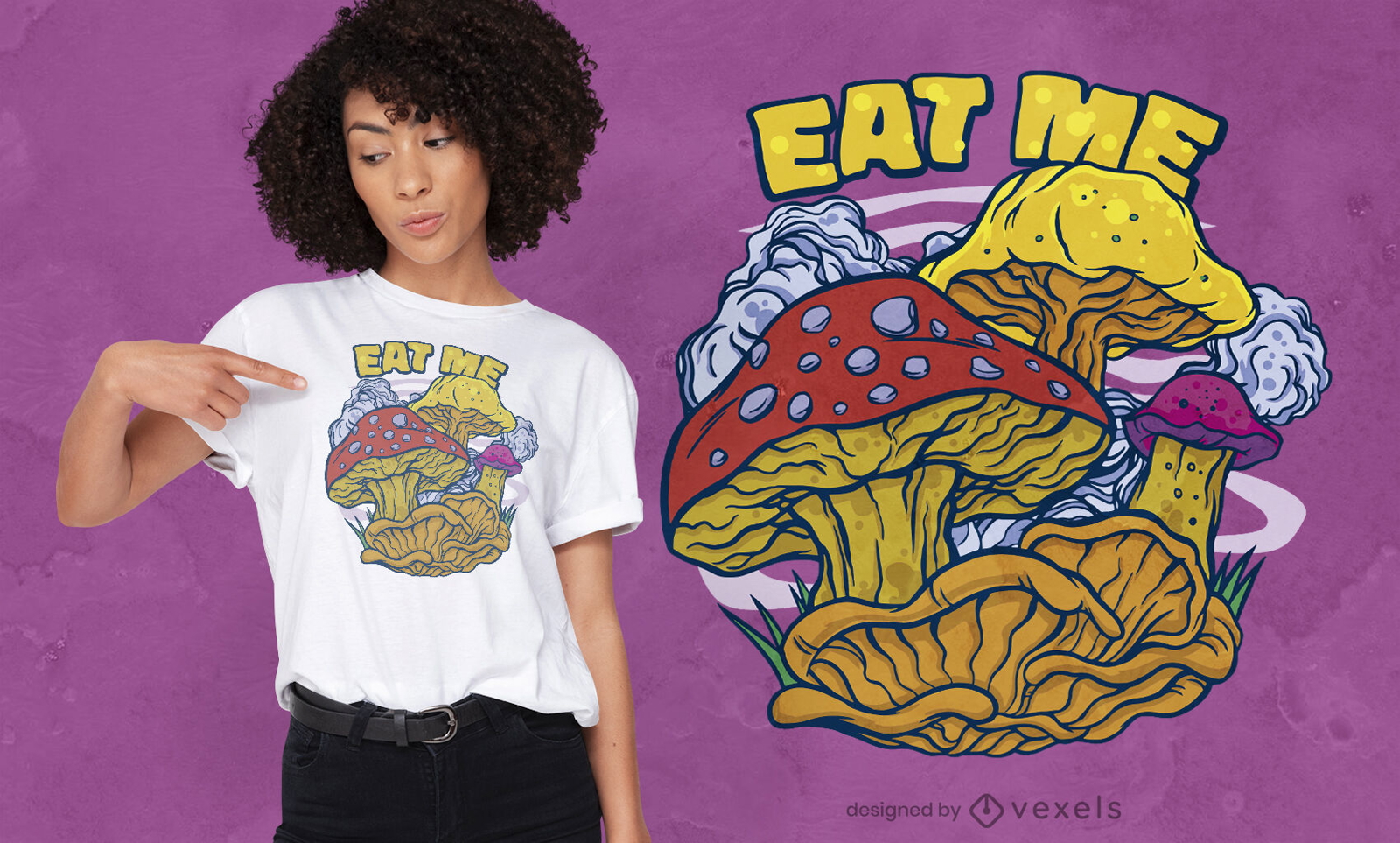 Trippy mushrooms eat me t-shirt design