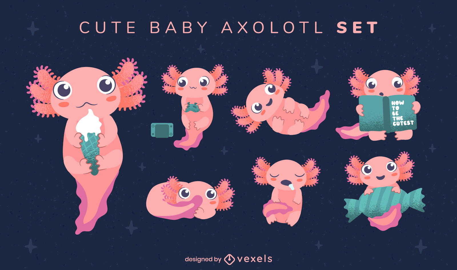 Conjunto de caracteres animais axolotl de bebê fofo