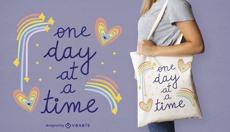 Rainbow hearts happy quote tote bag design