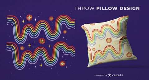 Rainbow wavy lines throw pillow design